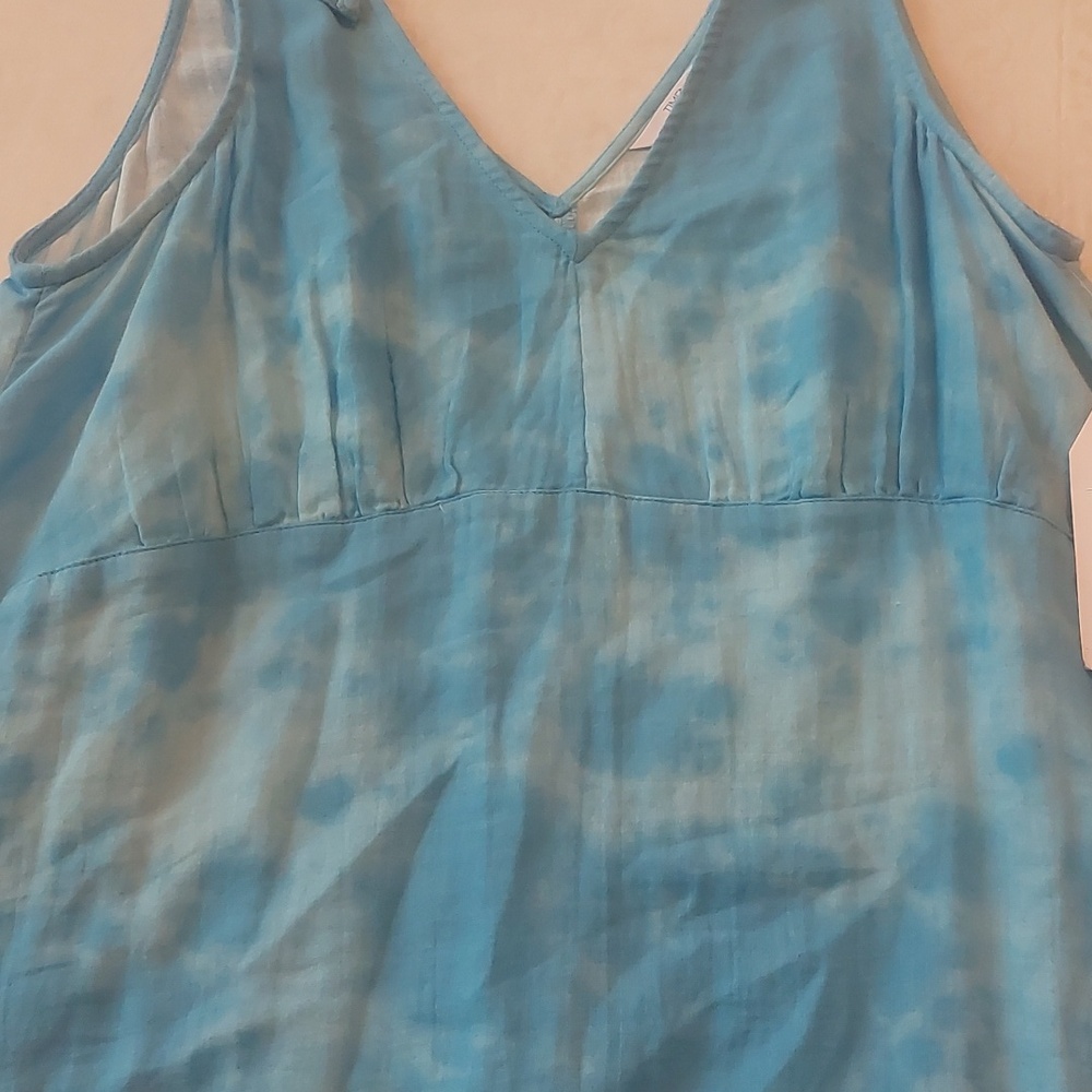 Time And Tru Blue Tie Dye Ruffle Tie Shoulder Midi Dress Sz L - Picture 14 of 17